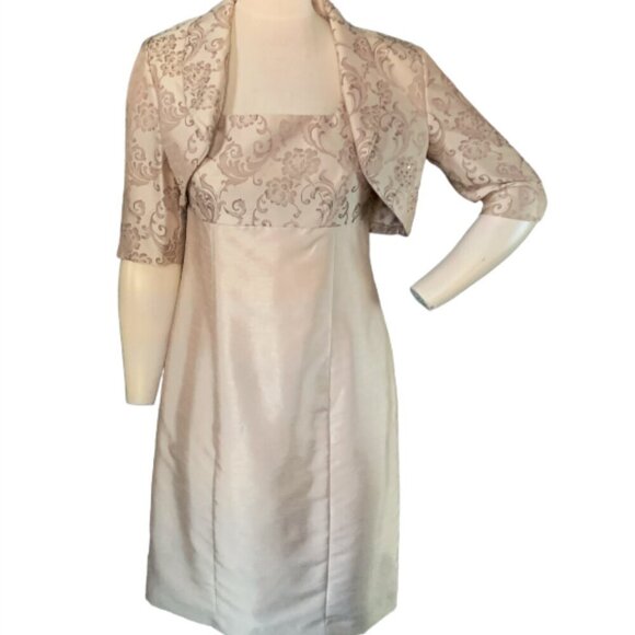 Eliza J Beaded 2-Piece Jacket Dress Sz 6P Beige-Gold Metallic #104P - Picture 1 of 10